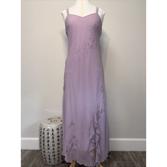 Y2K R&M Richards Lilac Chiffon Slip Dress Bias Cut Maxi Ruffle Hem Formal 12 - Picture 1 of 14